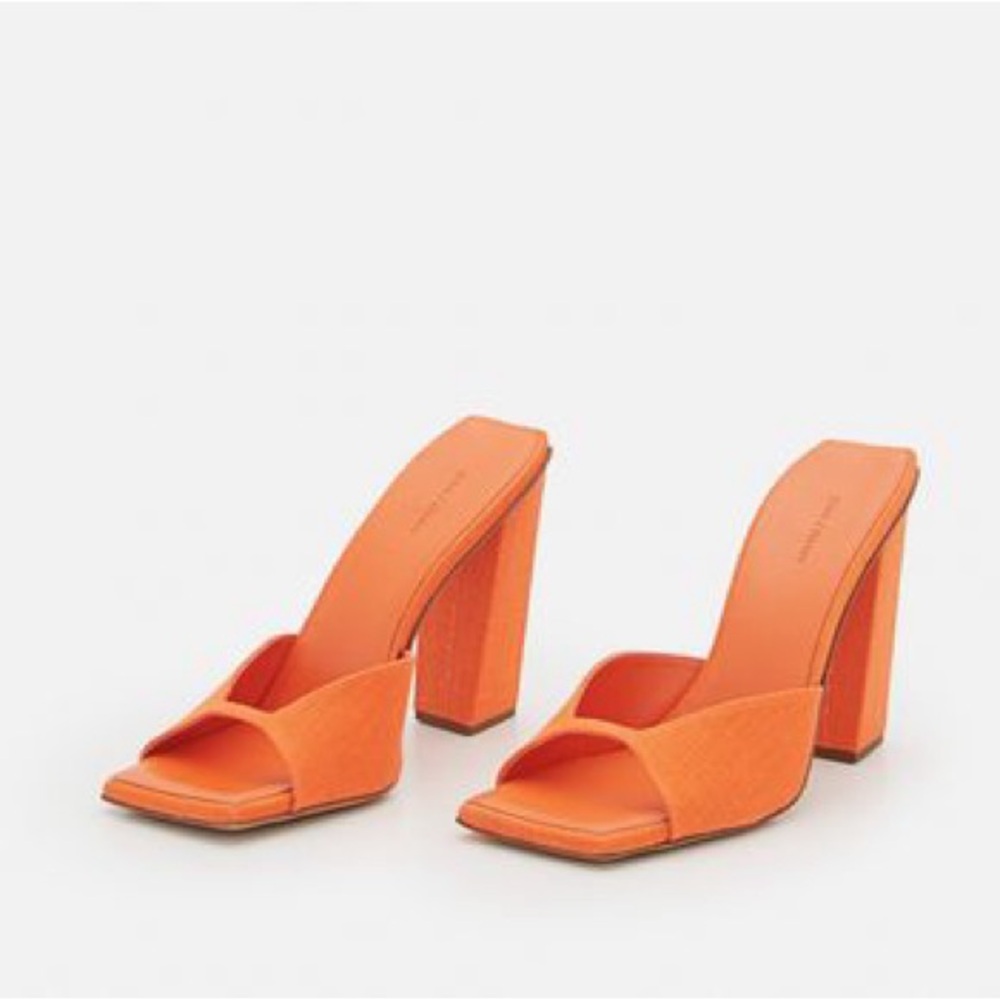 GIA Borghini x RHW Rosie 14 Linen Square Toe Mule in Orange, Size 39 NEW w/o Box